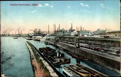 Ak Hochfeld Duisburg im Ruhrgebiet, Niederrheinische Hütte, Lastkähne
