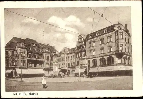 Ak Moers am Niederrhein, Partie am Markt, Geschäft Carl Schulze, Mädchen