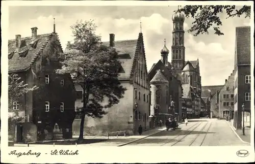 Ak Augsburg in Schwaben, Straßenpartie, Kutsche, St. Ulrich