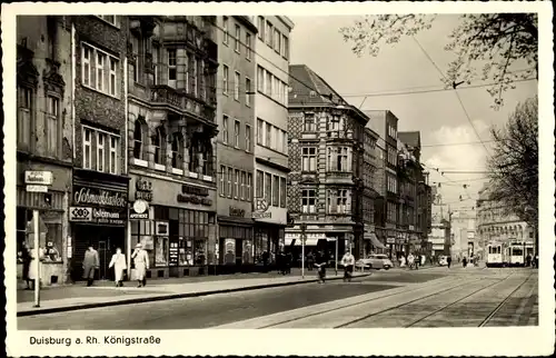 Ak Duisburg im Ruhrgebiet, Königstraße, Schmuckladen, Eis Panciera, Straßenbahnen, Passanten