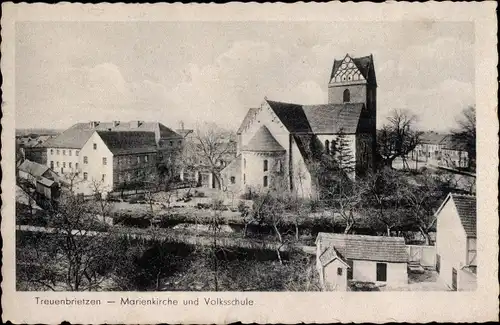 Ak Treuenbrietzen in Brandenburg, Marienkirche und Volksschule