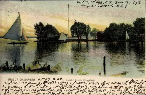 Ak Berlin Köpenick Friedrichshagen, Einfahrt Müggelsee, Segelboote