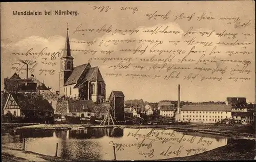 Ak Wendelstein in Mittelfranken, Teich, Kirche