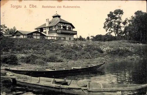 Ak Torgau an der Elbe Nordsachsen, Bootshaus des Rudervereins