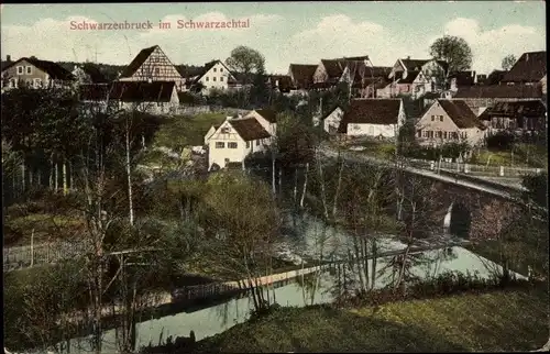 Ak Schwarzenbruck in Mittelfranken Bayern, Partie an der Schwarzach, Wohnhäuser