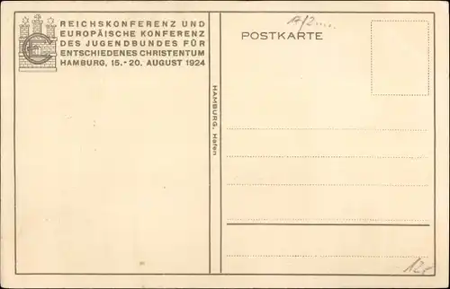 Künstler Ak Hamburg Mitte St. Pauli, Hafen, Reichskonferenz des Jugendbundes für Christentum 1924