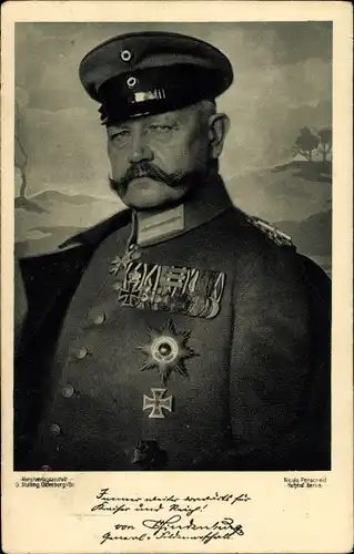 Ak Generalfeldmarschall Paul von Hindenburg, Portrait, Uniform, Orden