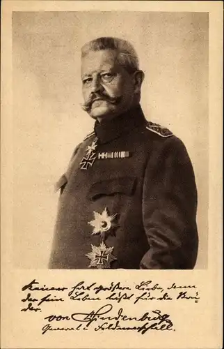 Ak Generalfeldmarschall Paul von Hindenburg, Portrait, Uniform, Ludendorff Spende