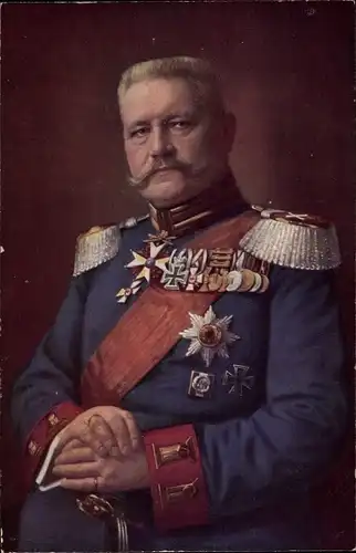 Künstler Ak Bieber, E., Generalfeldmarschall Paul von Hindenburg, Uniform, Säbel, Orden