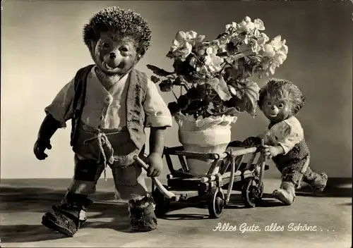 Ak Mecki der Igel, Alles Gute, alles Schöne, Blumen auf einem Wagen