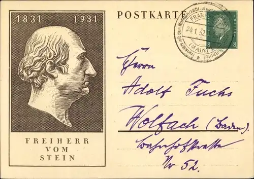 Ak Freiherr vom Stein, 1831-1931