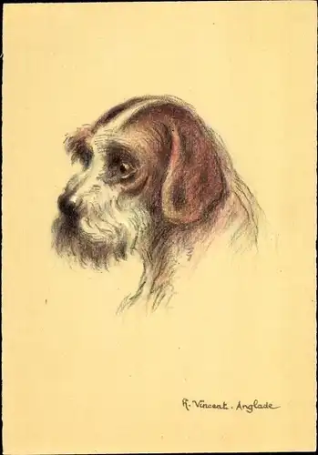 Künstler Ak Anglade, H. Vincent, Griffon vendéen, Basset, Hundeportrait