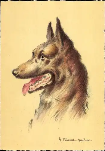 Künstler Ak Vincent, H., Hundeportrait, Berger Allemand, Deutscher Schäferhund