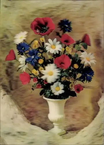 3-D Ak Country Flowers, Blumenstrauß in einer Vase, Mohnblüten