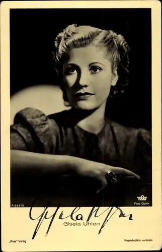 Ak Schauspielerin Gisela Uhlen, Portrait, Autogramm