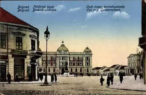 Ak Belgrad Beograd Serbien, Bodenkreditbank, Straßenansicht, Gouvernement