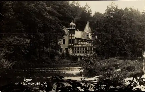 Ak Cheb Eger Region Karlsbad, Insel Mühlerl, Cafe-Restaurant