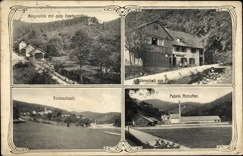 Passepartout Ak Rimbachzell Haut Rhin, Fabrik Althoffer, Wirtschaft zur Forelle, Sägemühle