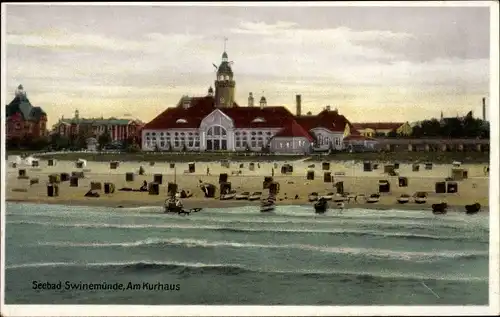 Ak Świnoujście Swinemünde Pommern, Strand am Kurhaus