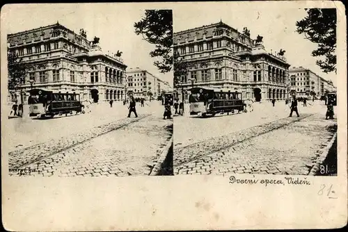 Stereo Ak Wien 1 Innere Stadt, Oper, Pferdebahn