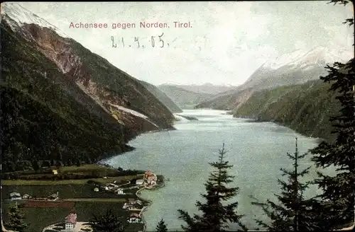 Ak Tirol, Achensee gegen Norden, Landschaftspanorama