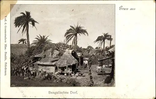 Ak Indien, Blick auf ein bengalisches Dorf mit Hütte