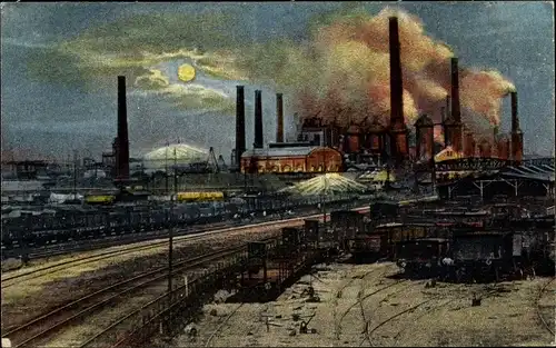 Mondschein Ak Oberhausen im Ruhrgebiet, Gute Hoffnungshütte