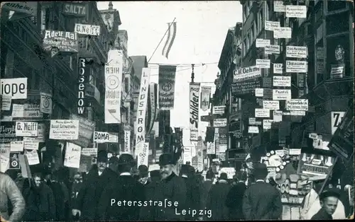 Ak Leipzig in Sachsen, Blick in die Peterstraße, Reklame, Werbung, Schilder