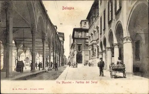 Ak Bologna Emilia Romagna, Via Mazzini, Portico dei Servi