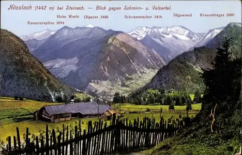 Ak Nösslach in Tirol, Landschaftsblick, Hohe Warte, Olperer, Schrammacher, Kraxentrager