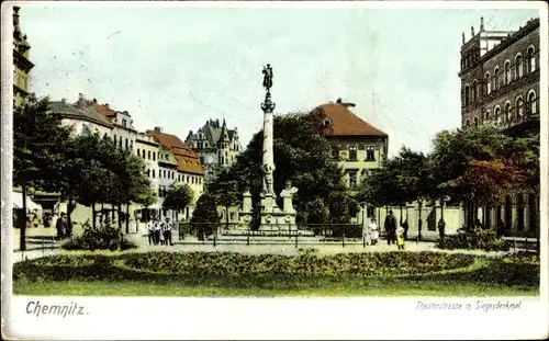 Litho Chemnitz in Sachsen, Theaterstraße, Siegesdenkmal