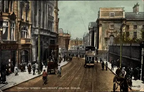 Ak Dublin Irland, Grafton Street and Trinity College