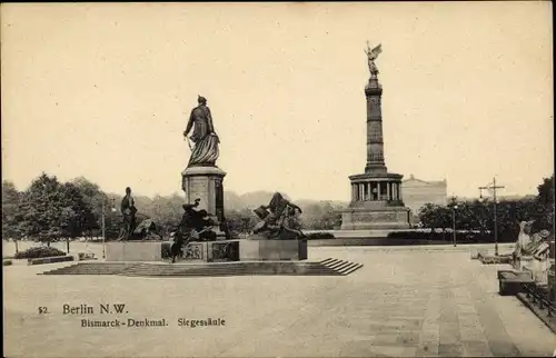 Ak Berlin Tiergarten, Bismarck-Denkmal, Siegessäule