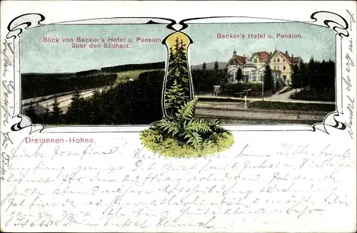 Ak Drei Annen Hohne Wernigerode im Harz, Becker's Hotel und Pension, Aussicht