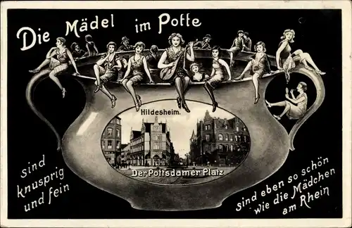 Passepartout Ak Hildesheim in Niedersachsen, Der Pottsdamer Platz, Die Mädel im Potte