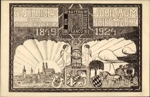 Künstler Ak 75jähriges Jubiläum der ersten Deutschen Briefmarke 1849-1924