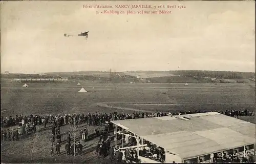 Ak Nancy Jarville Meurthe et Moselle, Fetes d'Aviation 1912, Kubling en plein vol sur son Bleriot