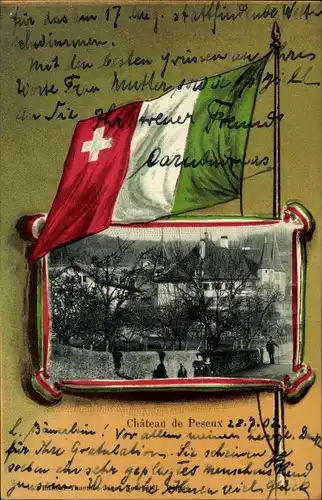 Passepartout Ak Peseux Kanton Neuenburg Neuchâtel, Chateau, Flagge
