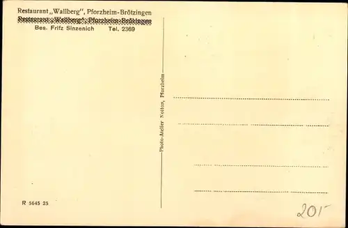 Ak Brötzingen Pforzheim im Schwarzwald, Wallberg Restaurant