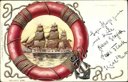 Passepartout Litho Deutsches Kriegsschiff, SM Fregatte Stosch