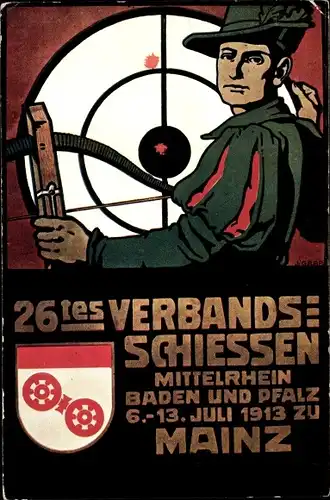 Ak Mainz am Rhein, 26. Verbandsschießen Mittelrhein Baden und Pfalz, 1913, Wappen