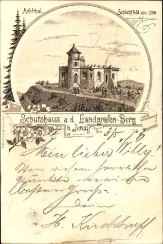 Litho Jena in Thüringen, Schutzhaus auf dem Landgrafenberg, Schlachtfeld von 1806