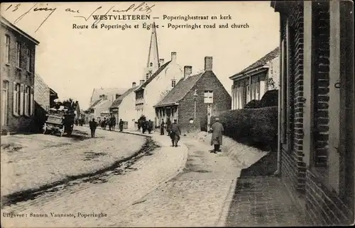 Ak Westvleteren Westflandern, Poperinghestraat en kerk