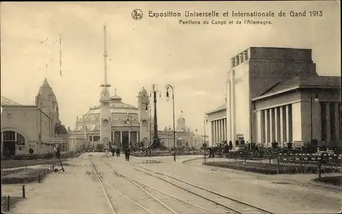 Ak Gand Gent Ostflandern, Exposition Universelle et Int. 1913, Pavillons du Congo et de l'Allemagne