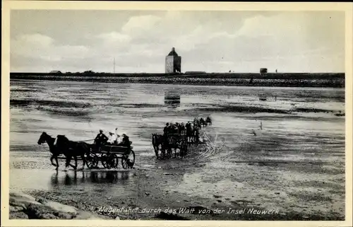 Ak Insel Neuwerk, Wagenfahrt durch das Watt von der Insel, Kutsche