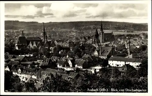 Ak Ansbach in Mittelfranken Bayern, Blick vom Drechselgarten, Panorama, Kirchturm