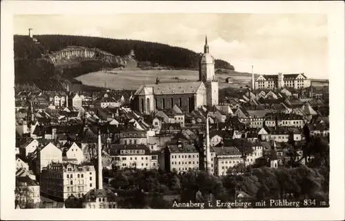 Ak Annaberg Buchholz Erzgebirge, Teilansicht mit Pöhlberg, St. Annenkirche