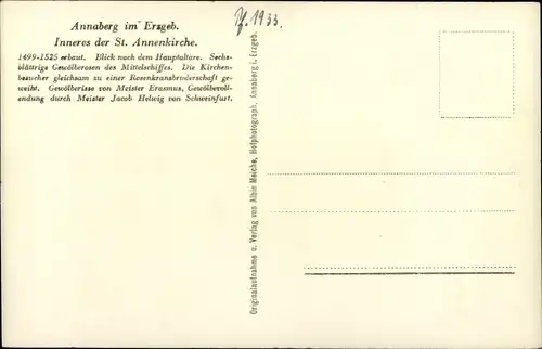 Ak Annaberg Buchholz Erzgebirge, Inneres der St. Annenkirche