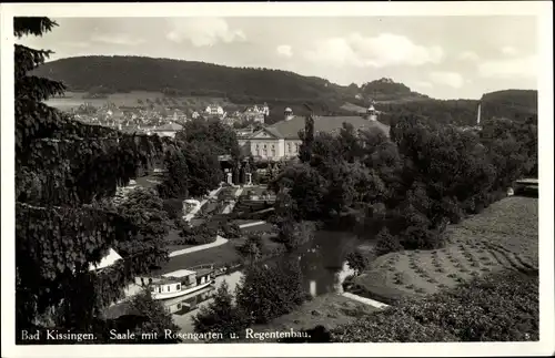 Ak Bad Kissingen Unterfranken Bayern, Saale mit Rosengarten und Regentenbau