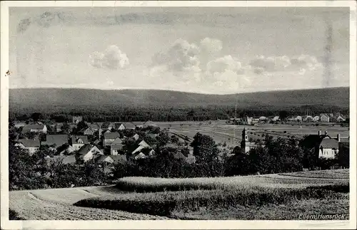Ak Ellern im Hunsrück, Totalansicht der Ortschaft mit Umgebung, Wald, Felder, Kirchturm